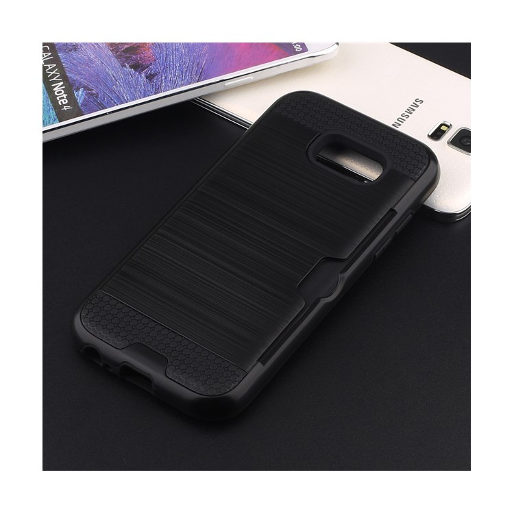 Brushed Plastic + TPU Case with Card Holder for Samsung Galaxy A7 (2017) SM-A720F - Black-1