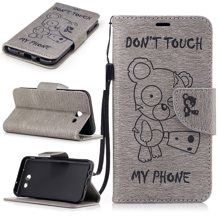 Imprinted Bear Pattern Leather Wallet Phone Case for Samsung Galaxy J3 Emerge/J3 Prime/J3 (2017) - Grey-1