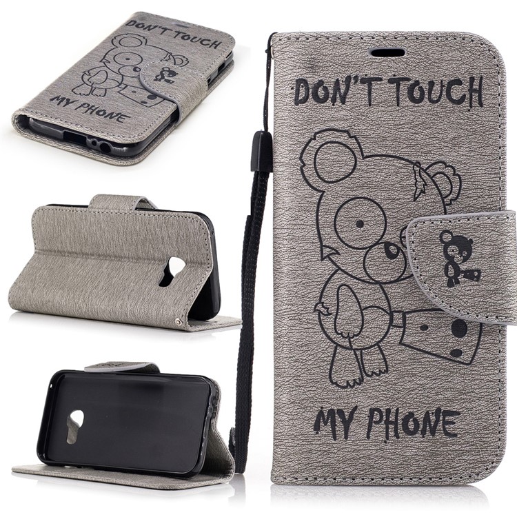 Imprint Bear Pattern Leather Wallet Phone Cover for Samsung Galaxy A3 (2017) - Grey-1