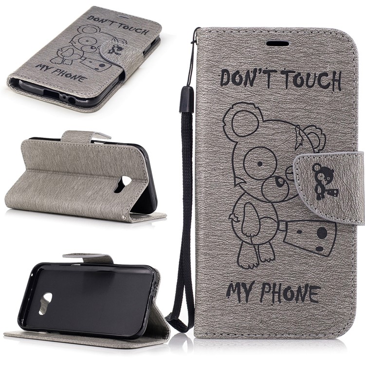 Imprint Bear Pattern Leather Wallet Phone Cover for Samsung Galaxy A5 (2017) - Grey-1