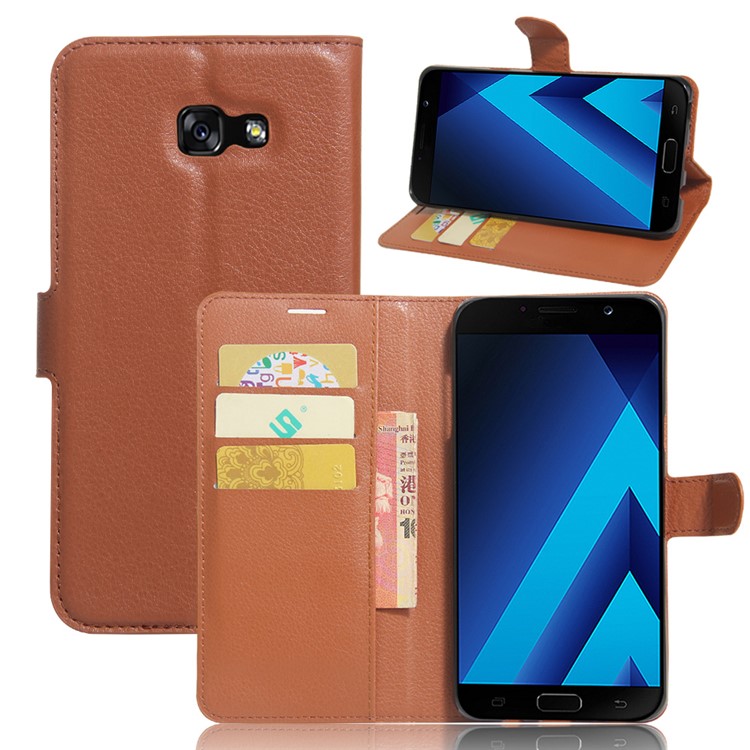 

Litchi Кожаный Кошелек Для Мобильного Телефона Для Samsung Galaxy A7 (2017) A720 - Коричневый