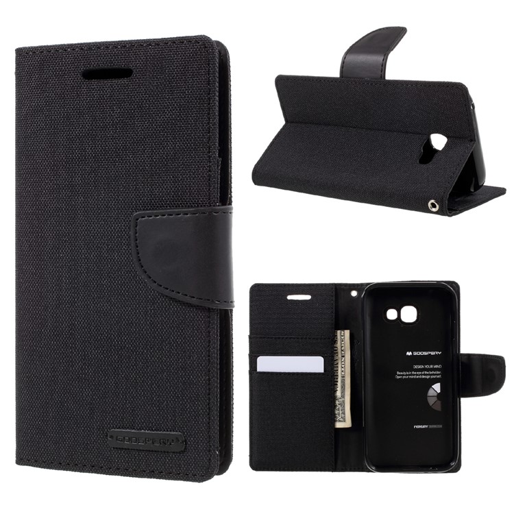 MERCURY GOOSPERY Canvas Diary Leather Case for Samsung Galaxy A5 (2017) SM-A520F - Black-1