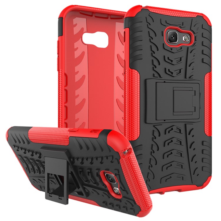 

Tyre Pattern PC TPU Hybrid Kickstand Cover for Samsung Galaxy A7 (2017) A720 - Red, Galaxy A7 (2017)
