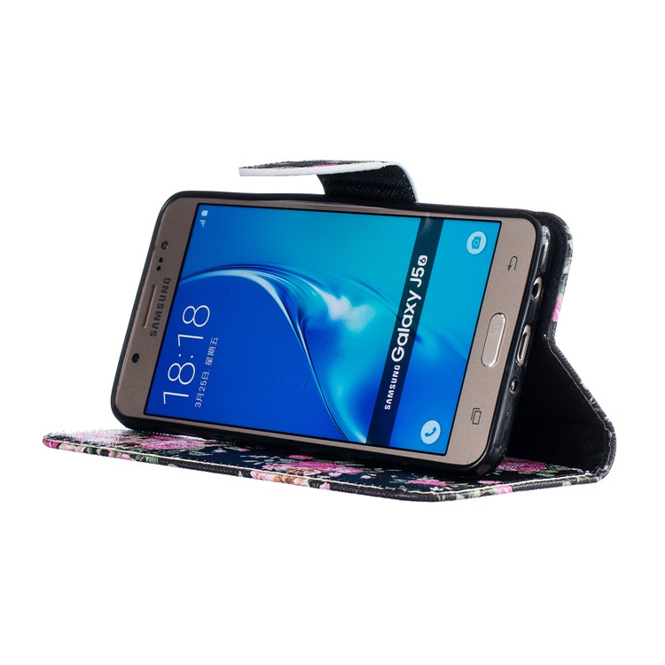 For Samsung Galaxy J5 (2016) SM-J510 Patterned Flip Leather Wallet Case - Blooming Peony Flowers-5