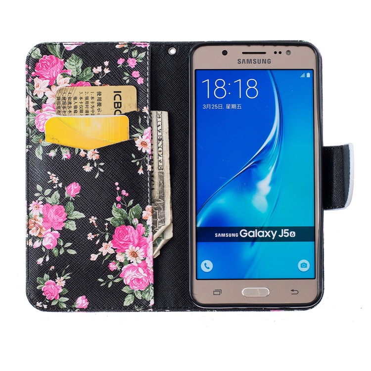 For Samsung Galaxy J5 (2016) SM-J510 Patterned Flip Leather Wallet Case - Blooming Peony Flowers-8