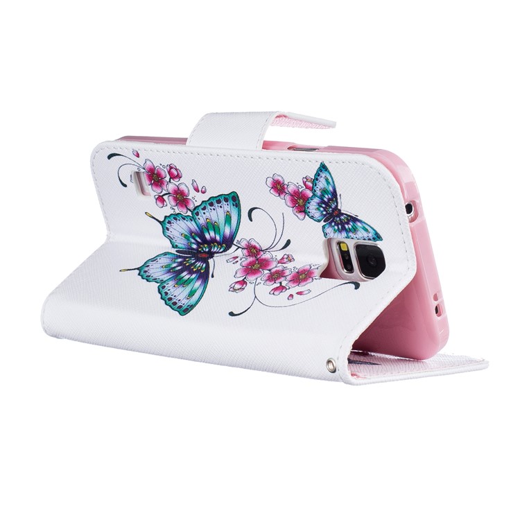 Impressão De Padrões Caixa De Telefone Em Couro Com Suporte Para Samsung Galaxy S5 SM-G900 - Borboletas E Flores-4