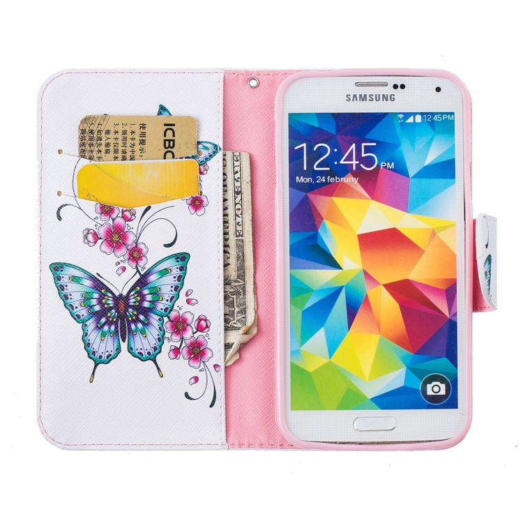 Impressão De Padrões Caixa De Telefone Em Couro Com Suporte Para Samsung Galaxy S5 SM-G900 - Borboletas E Flores-8
