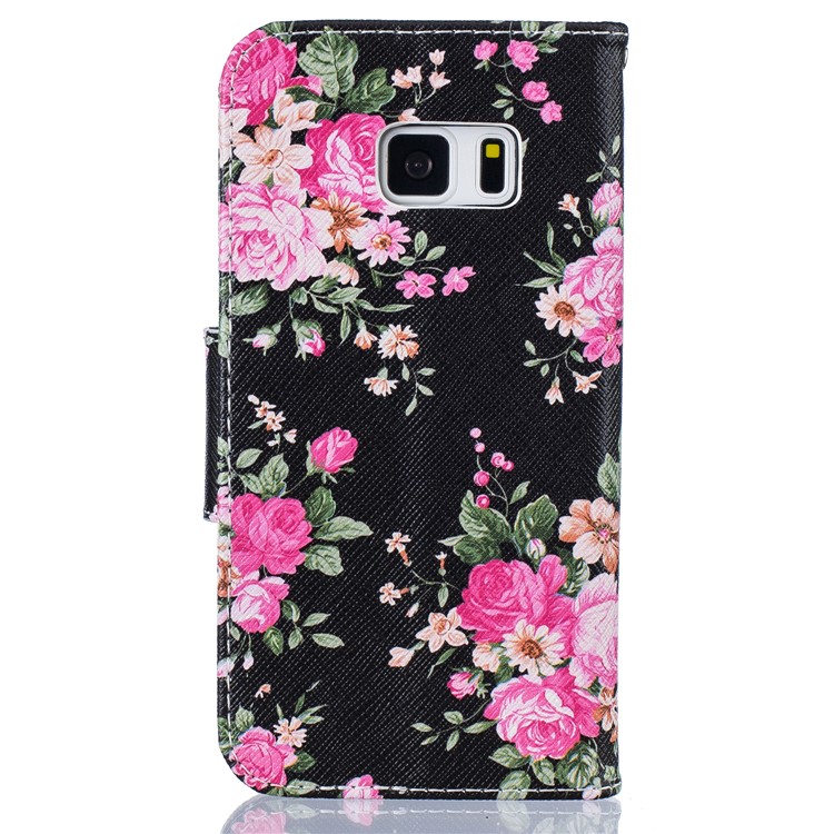 Padrão de impressão de couro caso titular do cartão para Samsung Galaxy S7 SM-G930 - flores vivas-3