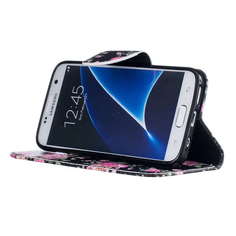 Padrão de impressão de couro caso titular do cartão para Samsung Galaxy S7 SM-G930 - flores vivas-5