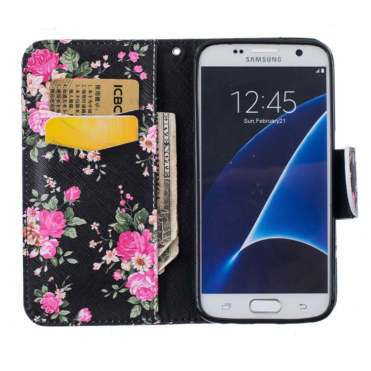 Padrão de impressão de couro caso titular do cartão para Samsung Galaxy S7 SM-G930 - flores vivas-8