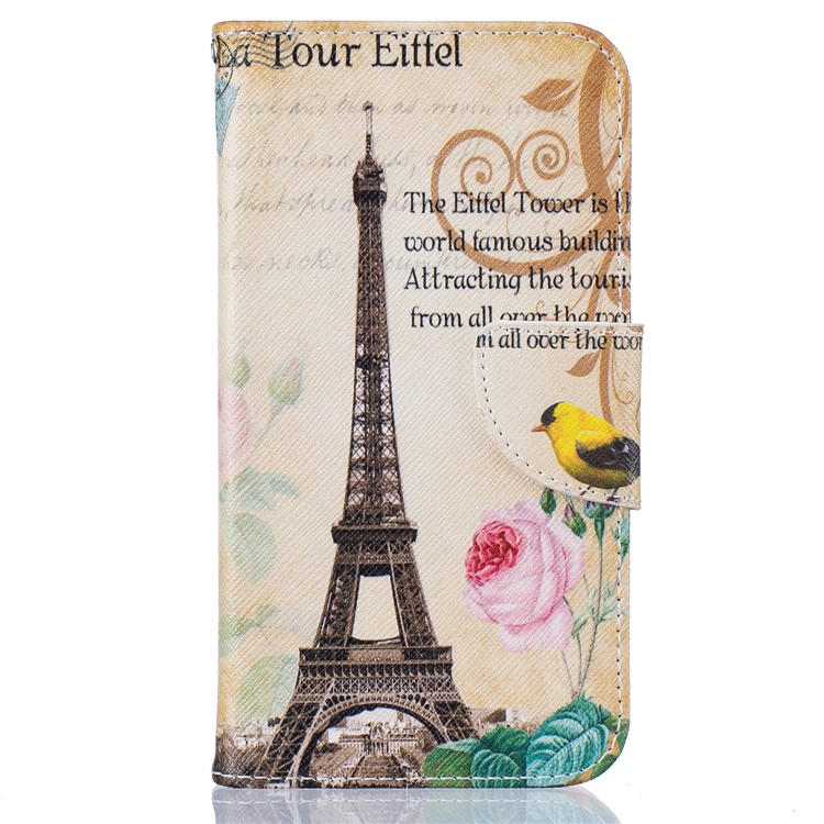 Musterdruck Ledergeldbörse Mit Ständer Für Samsung Galaxy J5 SM-J500F - Eiffelturm Und Blume-2