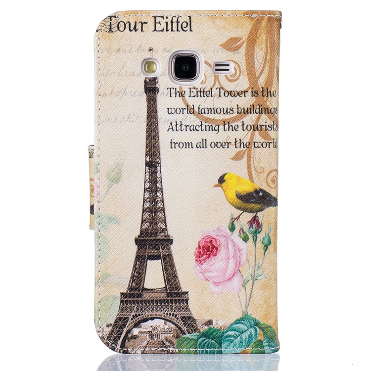 Musterdruck Ledergeldbörse Mit Ständer Für Samsung Galaxy J5 SM-J500F - Eiffelturm Und Blume-3