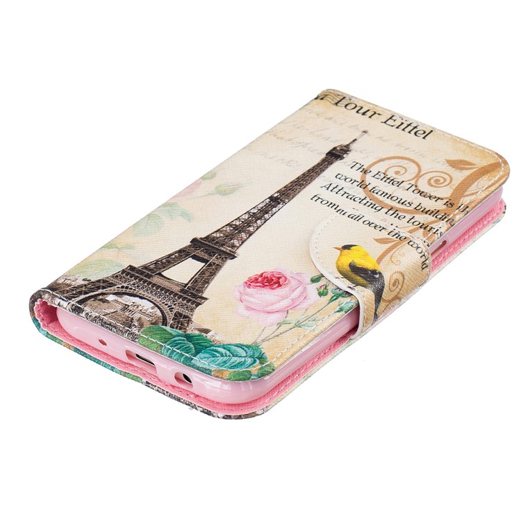 Musterdruck Ledergeldbörse Mit Ständer Für Samsung Galaxy J5 SM-J500F - Eiffelturm Und Blume-6