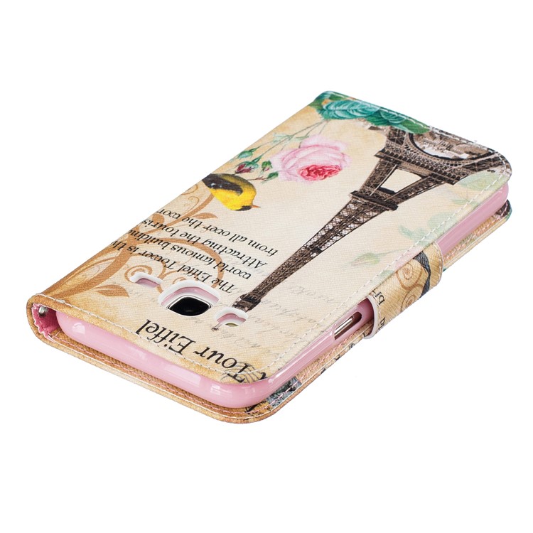 Musterdruck Ledergeldbörse Mit Ständer Für Samsung Galaxy J5 SM-J500F - Eiffelturm Und Blume-7