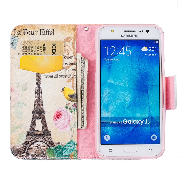 Musterdruck Ledergeldbörse Mit Ständer Für Samsung Galaxy J5 SM-J500F - Eiffelturm Und Blume-8