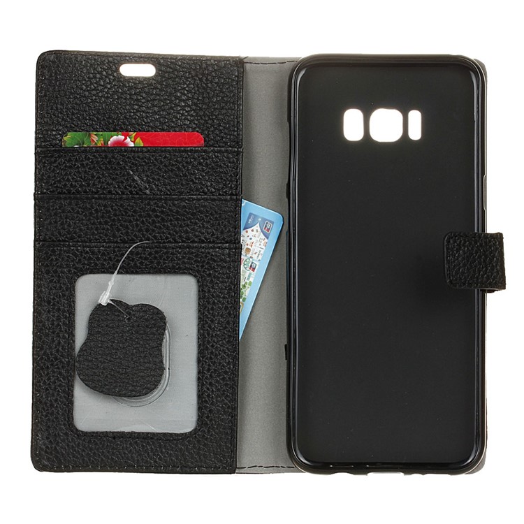 For Samsung Galaxy S8 Genuine Leather Wallet Phone Case Litchi Grain - Black-4