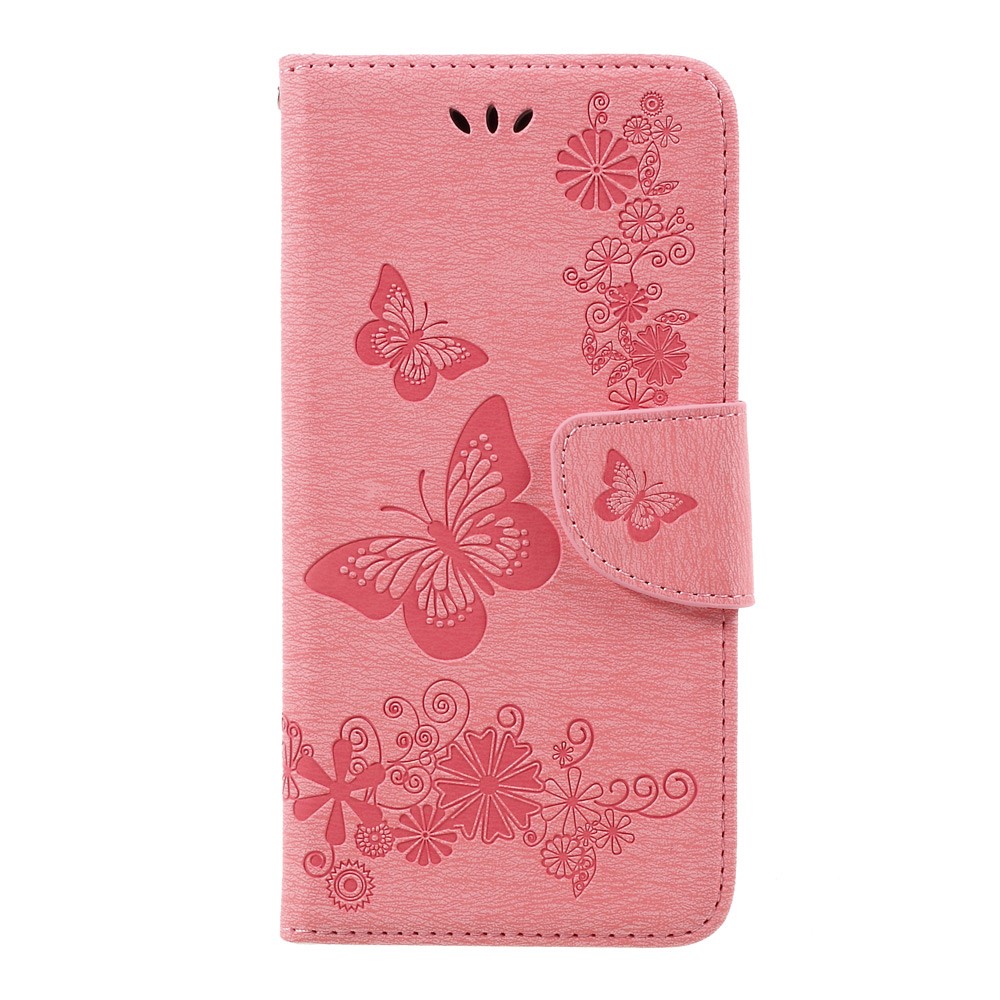 Imprinted Butterfly Flowers Wallet Leather Cover Case for Samsung Galaxy A3 (2017) - Pink-1