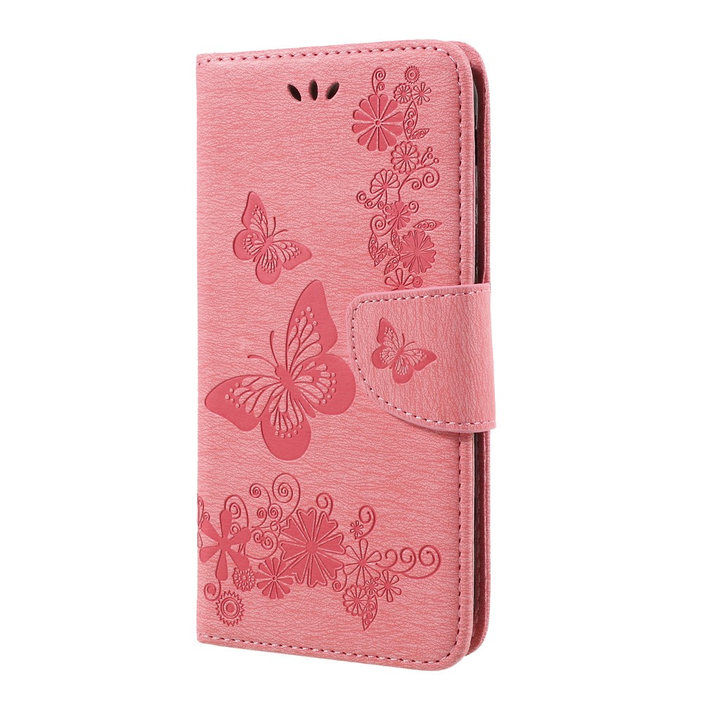 Imprinted Butterfly Flowers Wallet Leather Cover Case for Samsung Galaxy A3 (2017) - Pink-2
