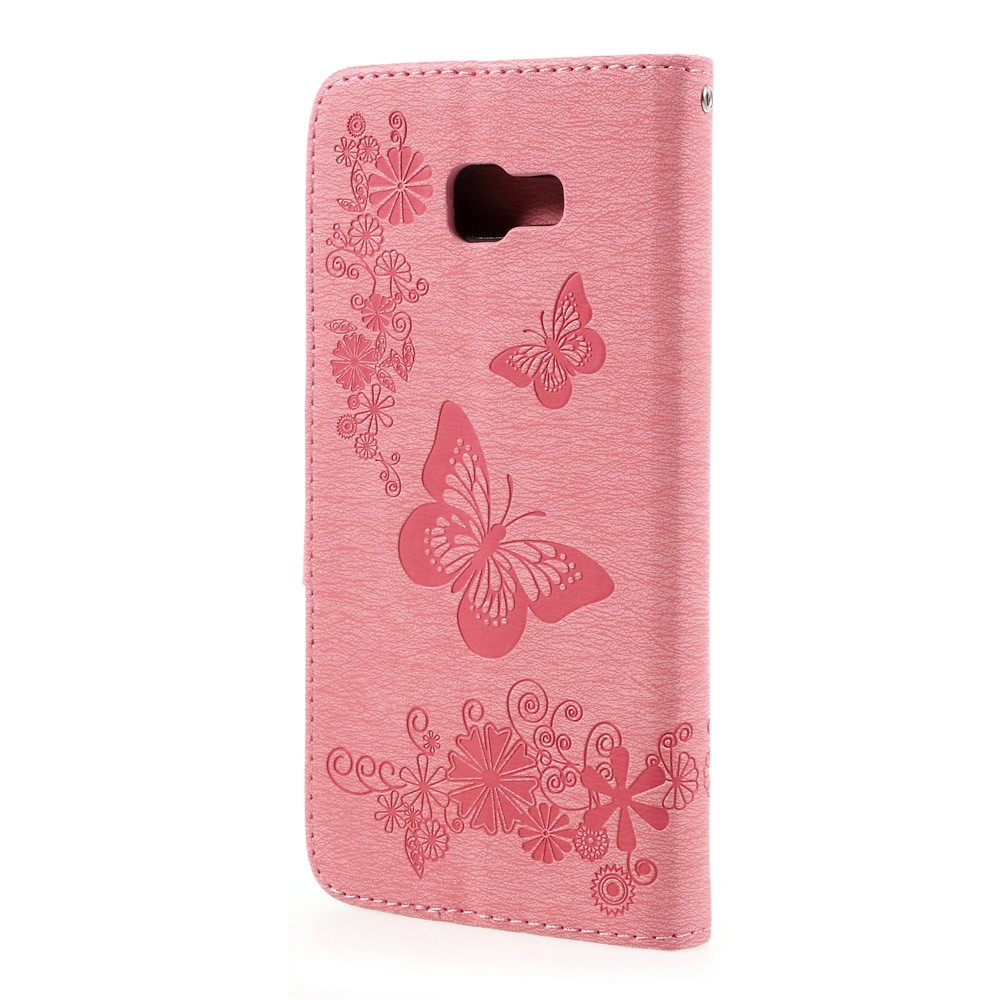 Imprinted Butterfly Flowers Wallet Leather Cover Case for Samsung Galaxy A3 (2017) - Pink-3