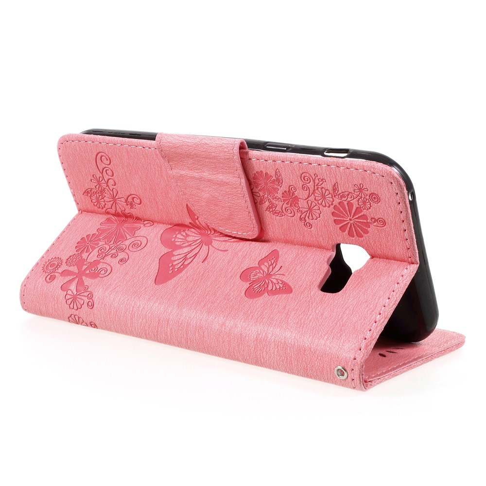 Imprinted Butterfly Flowers Wallet Leather Cover Case for Samsung Galaxy A3 (2017) - Pink-5