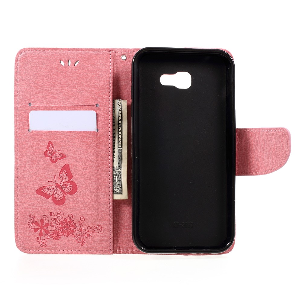 Imprinted Butterfly Flowers Wallet Leather Cover Case for Samsung Galaxy A3 (2017) - Pink-6
