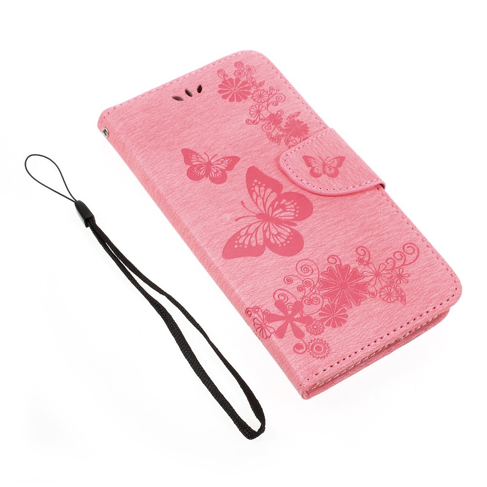 Imprinted Butterfly Flowers Wallet Leather Cover Case for Samsung Galaxy A3 (2017) - Pink-7