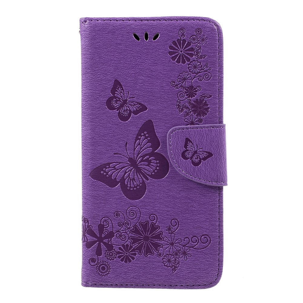 Butterfly Flowers Imprinted Wallet Leather Cover Stand for Samsung Galaxy A3 (2017) - Purple-1
