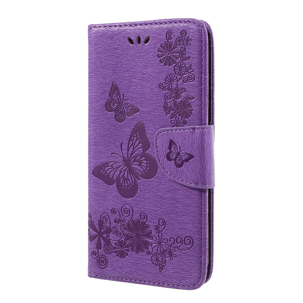 Butterfly Flores Impressões Carteira Capa De Capa Para Samsung Galaxy A3 (2017) - Roxo