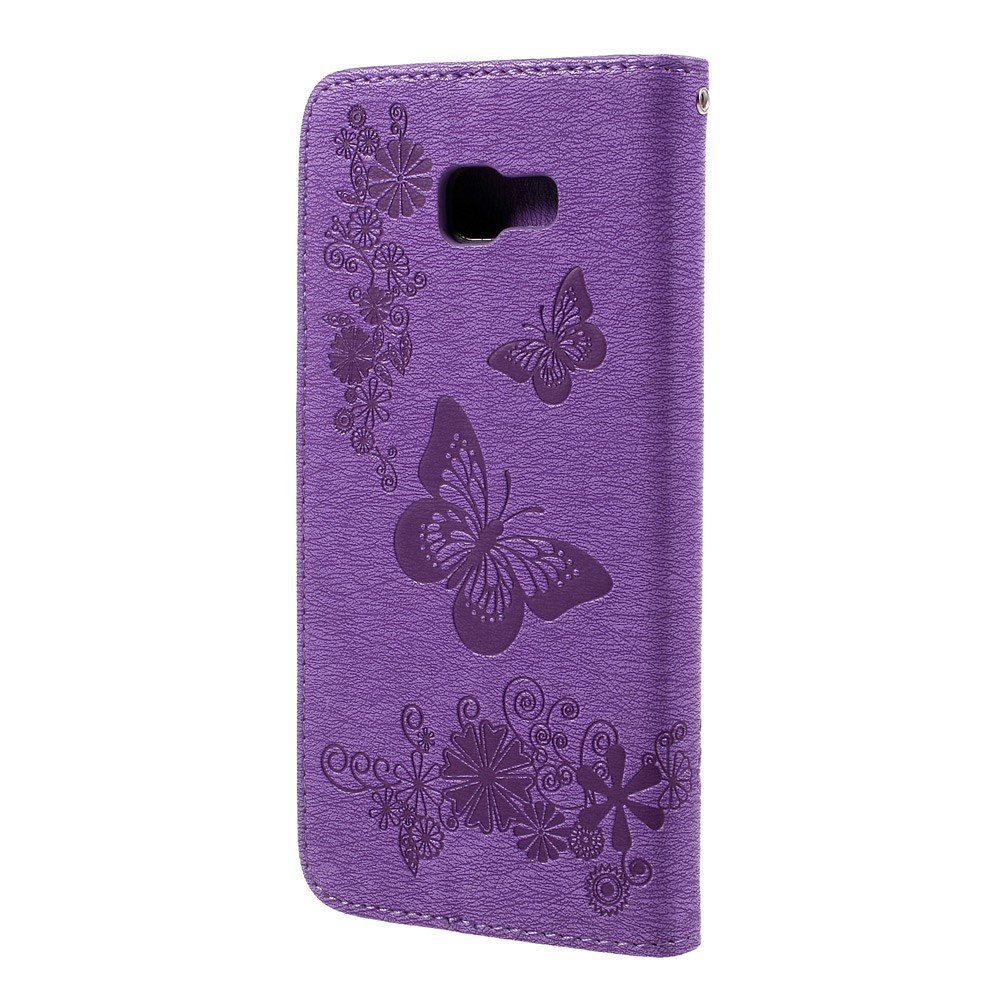 Butterfly Flowers Imprinted Wallet Leather Cover Stand for Samsung Galaxy A3 (2017) - Purple-3