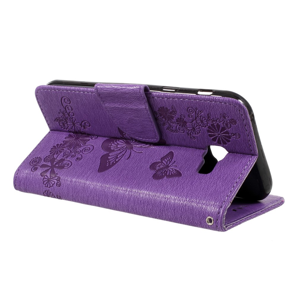 Butterfly Flowers Imprinted Wallet Leather Cover Stand for Samsung Galaxy A3 (2017) - Purple-5