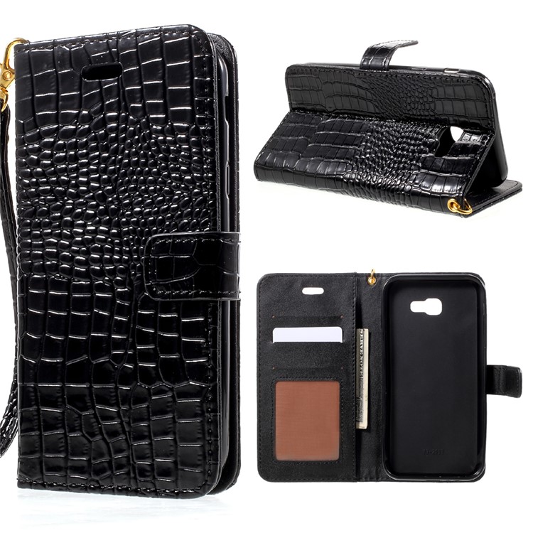 Crocodile Texture Leather Case with Hand Strap for Samsung Galaxy A7 (2017) SM-A720F - Black-1