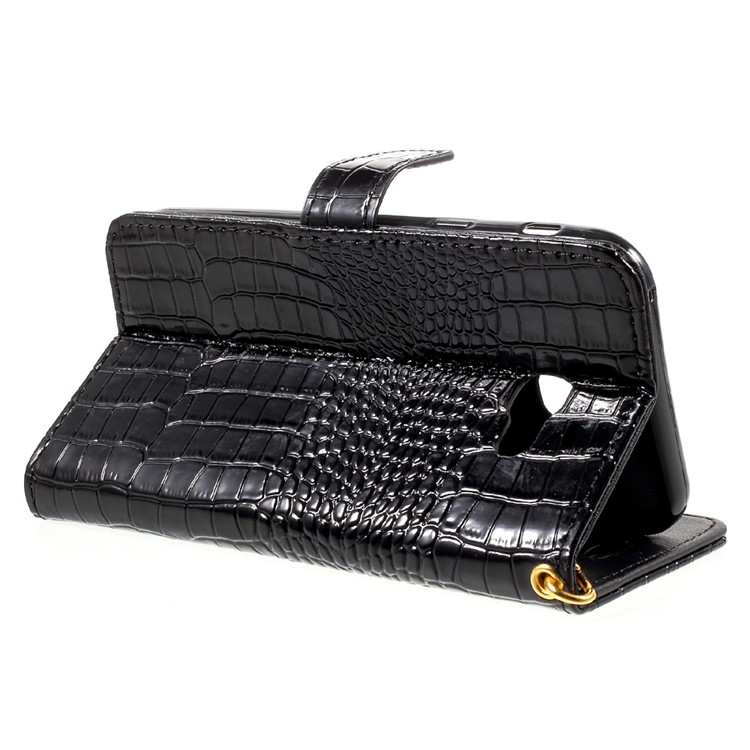 Crocodile Texture Leather Case with Hand Strap for Samsung Galaxy A7 (2017) SM-A720F - Black-4