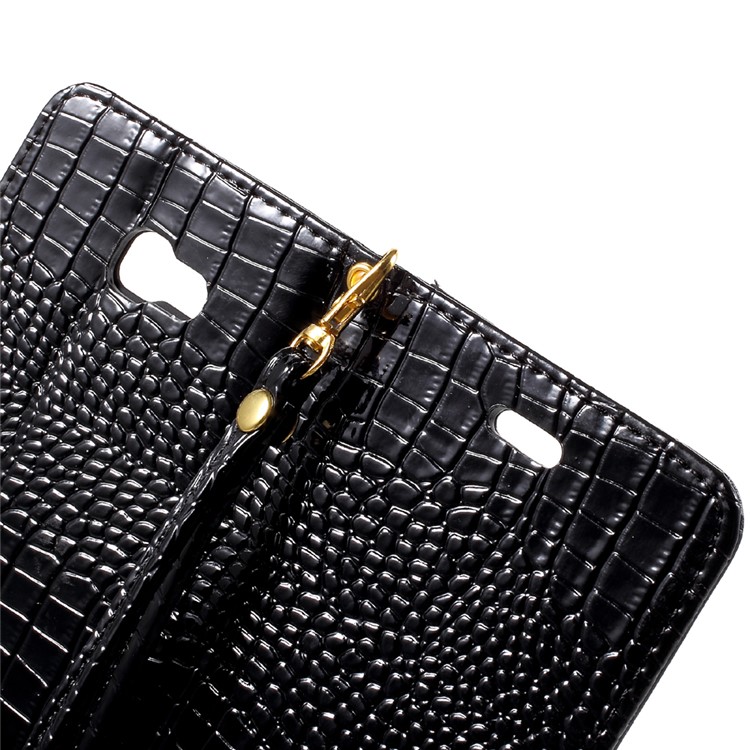 Crocodile Texture Leather Case with Hand Strap for Samsung Galaxy A7 (2017) SM-A720F - Black-7