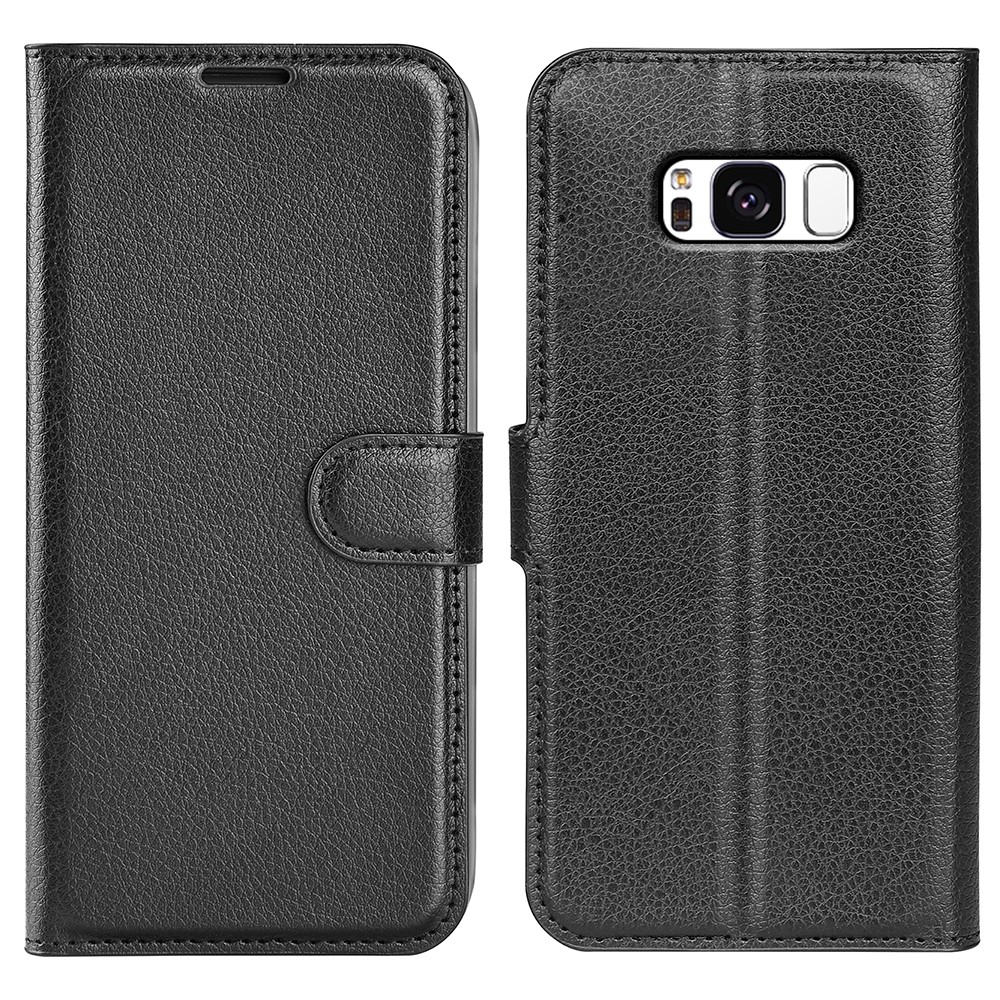 Para Samsung Galaxy S8 Litchi Skin Stand Stand Stand Com Fólio Flip Wallet Stand Design - Preto