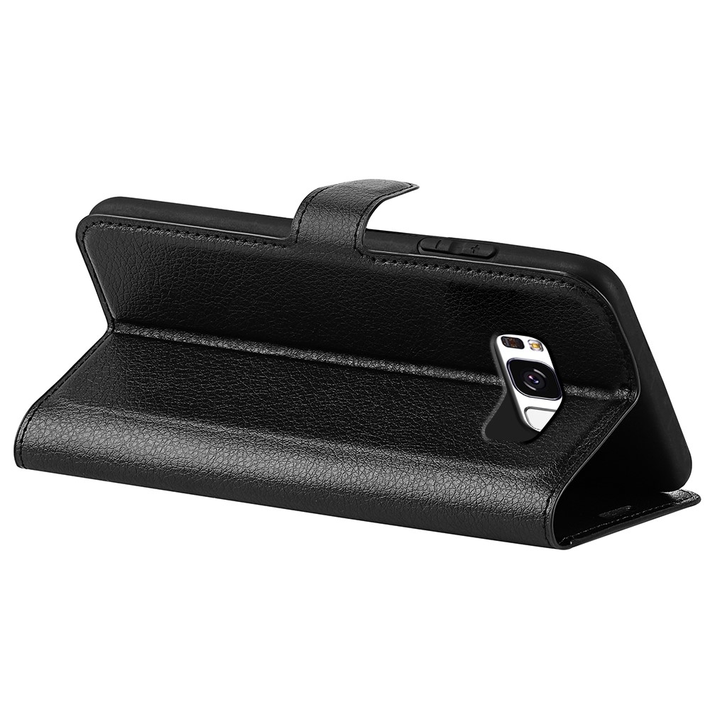 Für Samsung Galaxy S8 Litchi Skin Leder Stand Hülle Mit Folio Flip Wallet Stand Design - Schwarz-4