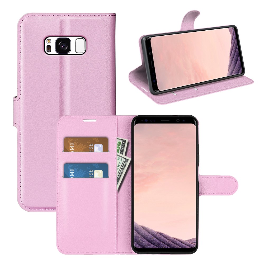 For Samsung Galaxy S8 Litchi Skin Leather Stand Case with Folio Flip Wallet Stand Design - Pink-5