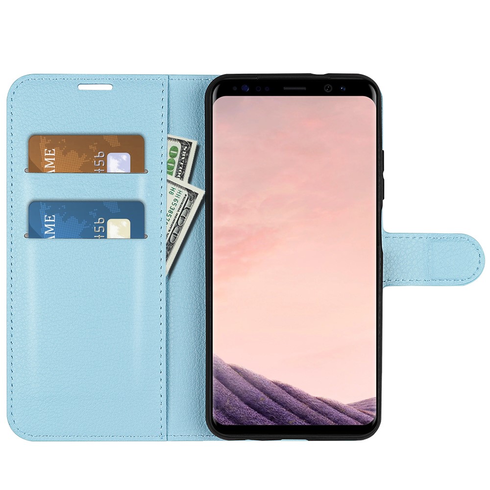 Lychee Skin Leather Wallet Case for Samsung Galaxy S8 - Baby Blue-2