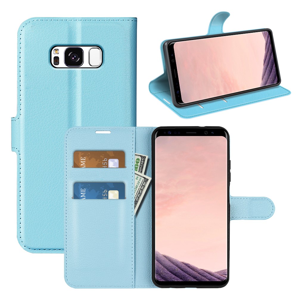 Lychee Skin Leather Wallet Case for Samsung Galaxy S8 - Baby Blue-5