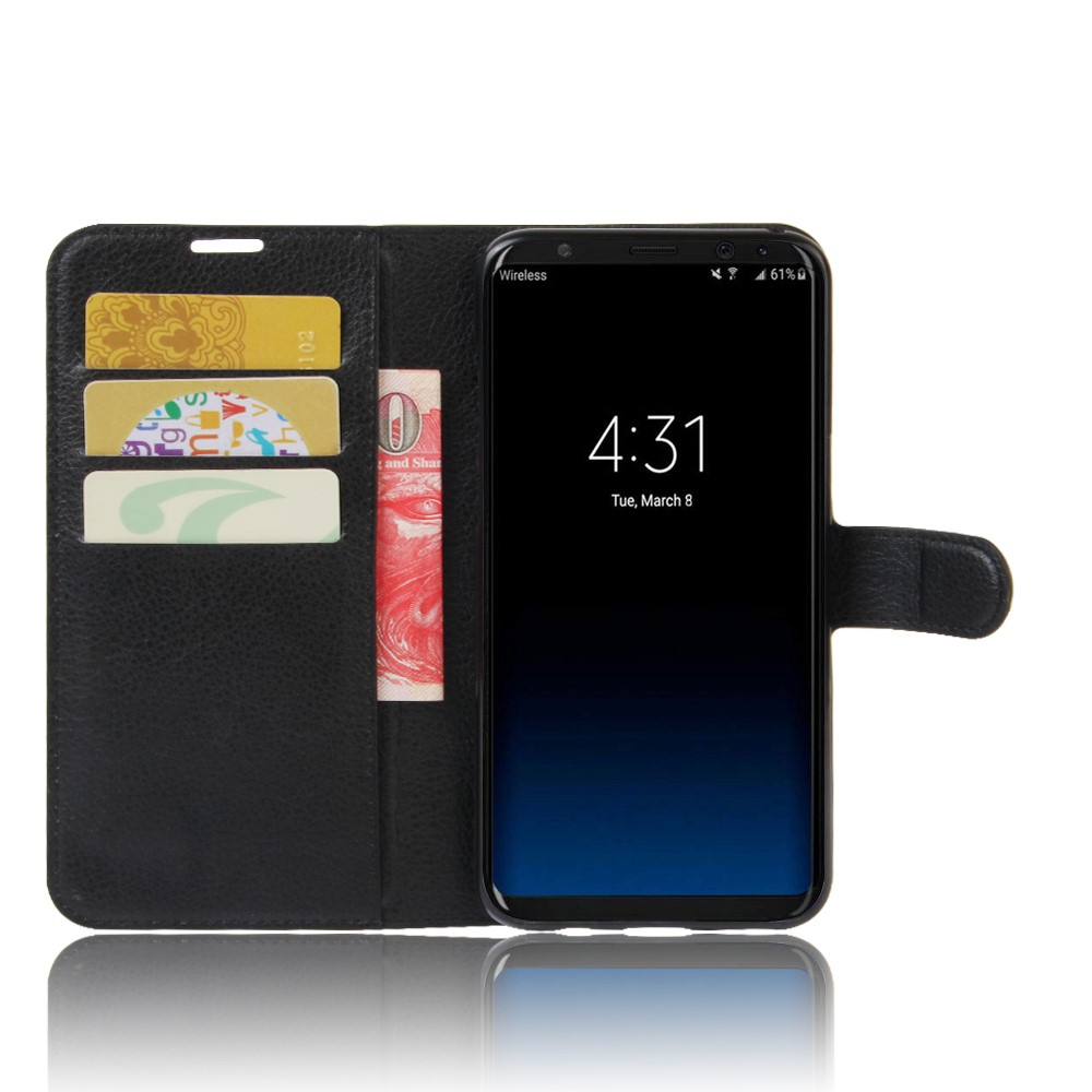 Lychee Skin Wallet Leather Stand Case for Samsung Galaxy S8 Plus - Black-3