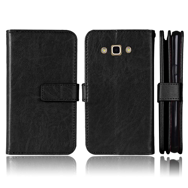 9 Card Slots Crazy Horse Leather Wallet Magnetic Phone Shell for Samsung Galaxy J3 Pro - Black-2