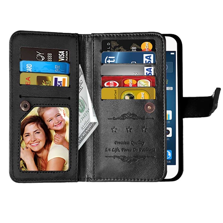 9 Card Slots Crazy Horse Leather Wallet Magnetic Phone Shell for Samsung Galaxy J3 Pro - Black-4