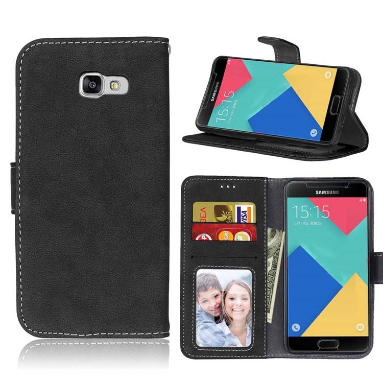 Retro Matte Leather Wallet Case for Samsung Galaxy A5 SM-A510F (2016) - Black-1