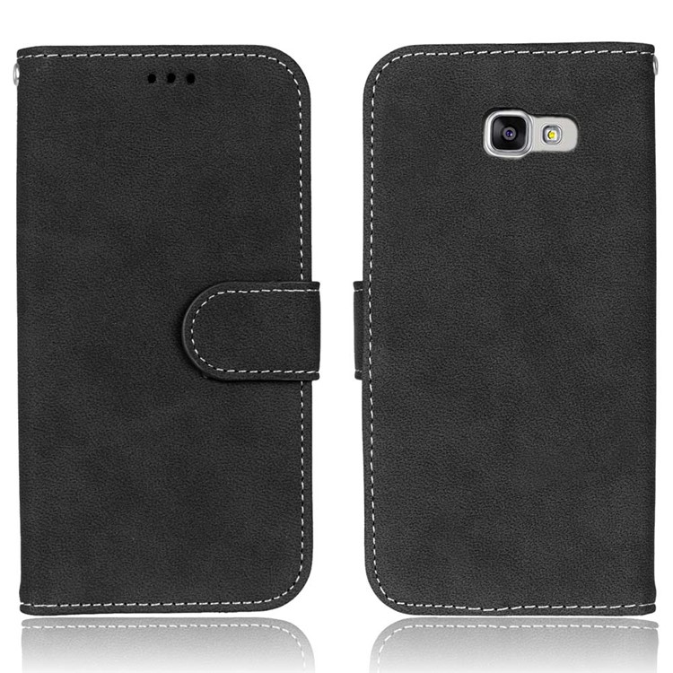 Retro Matte Leather Wallet Case for Samsung Galaxy A5 SM-A510F (2016) - Black-2