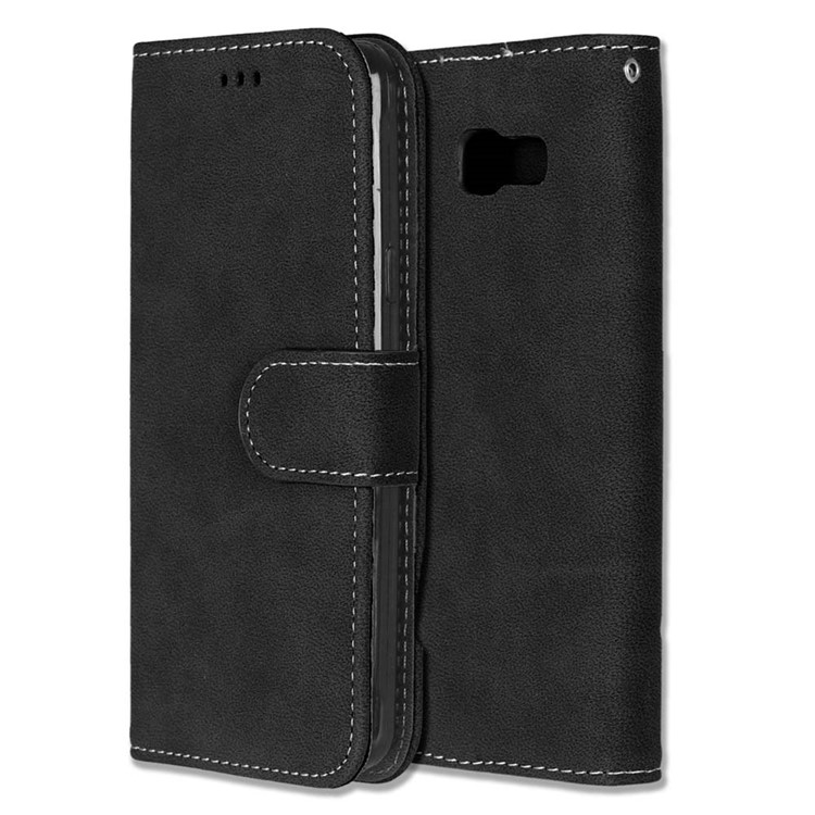 Retro Matte Leather Wallet Case for Samsung Galaxy A5 SM-A510F (2016) - Black-3