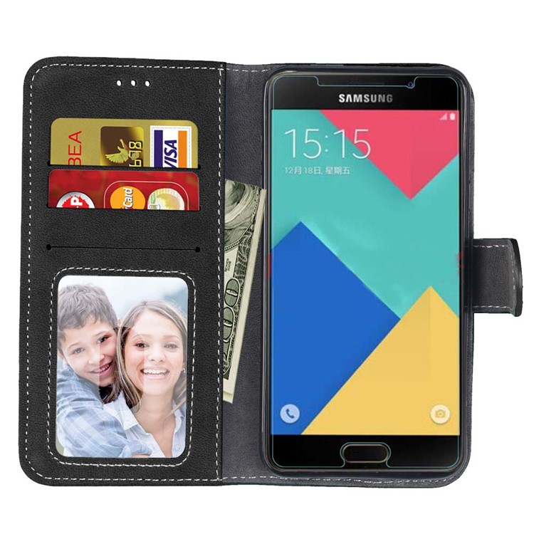 Retro Matte Leather Wallet Case for Samsung Galaxy A5 SM-A510F (2016) - Black-9