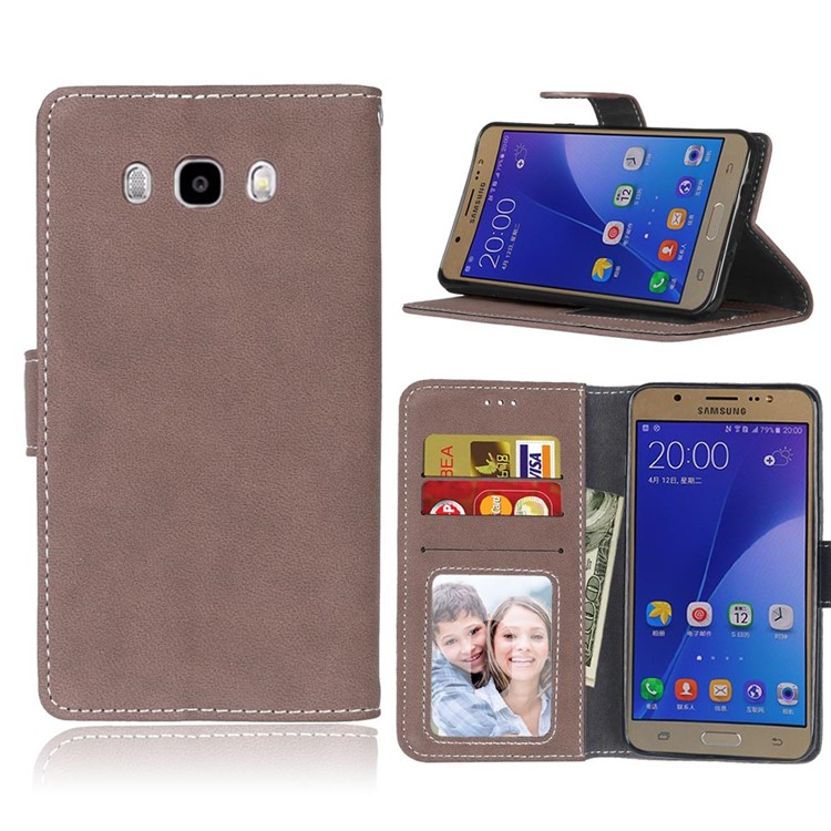 

Марочный Матовый PU Кожаный Кошелек Мобильный Корпус Для Галактики Samsung J7 (2016) J710 - Коричневый, Galaxy J7 (2016)