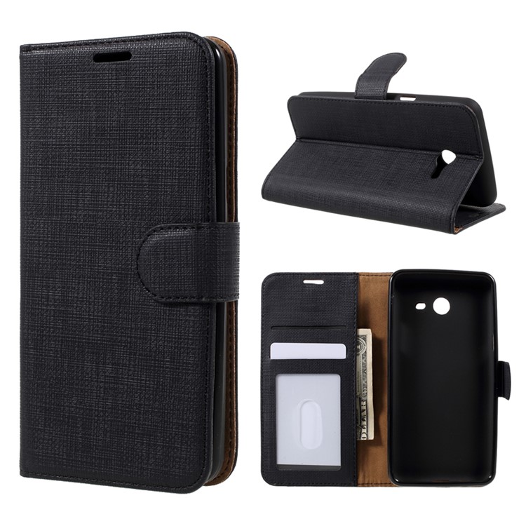 For Samsung Galaxy J5 (2017) Cloth Texture PU Leather Wallet Case Stand - Black-1