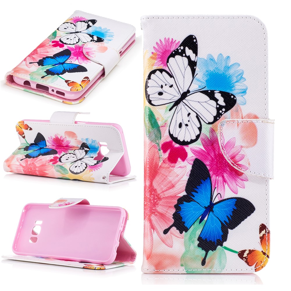 Pattern Printing Leather Flip Folio Case for Samsung Galaxy S8 - Butterflies and Flowers-1