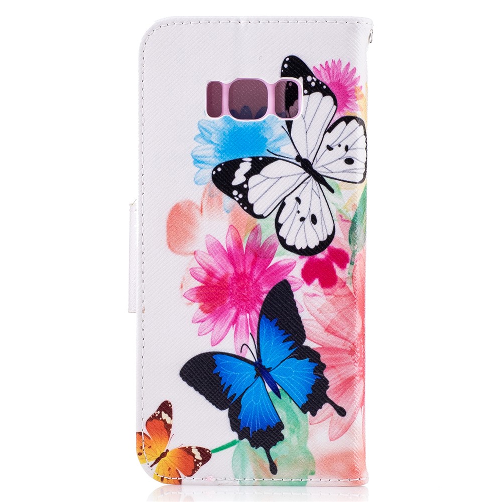 Pattern Printing Leather Flip Folio Case for Samsung Galaxy S8 - Butterflies and Flowers-3