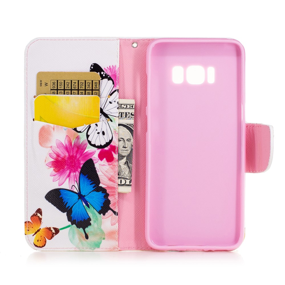 Pattern Printing Leather Flip Folio Case for Samsung Galaxy S8 - Butterflies and Flowers-8